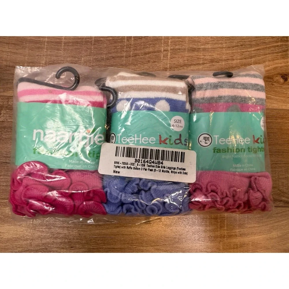 TeeHee Little Girls Fashion Cotton Tights 3 Pair Pack (Stripes & Dot) 6-12 month